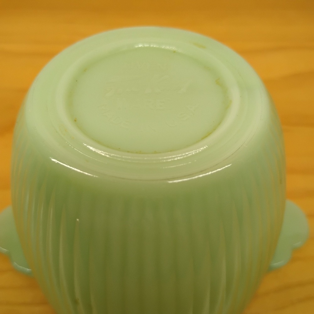 VTG Fire King Ribbed Jadite Jadeite Glass Sugar Bowl Molded Handles No Lid - Picture 9 of 11